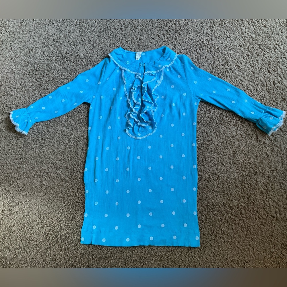 Genuine Vintage 60’s/70’s Blue, White Polka Dots Ruffled Tunic Top/Dress, Boho
